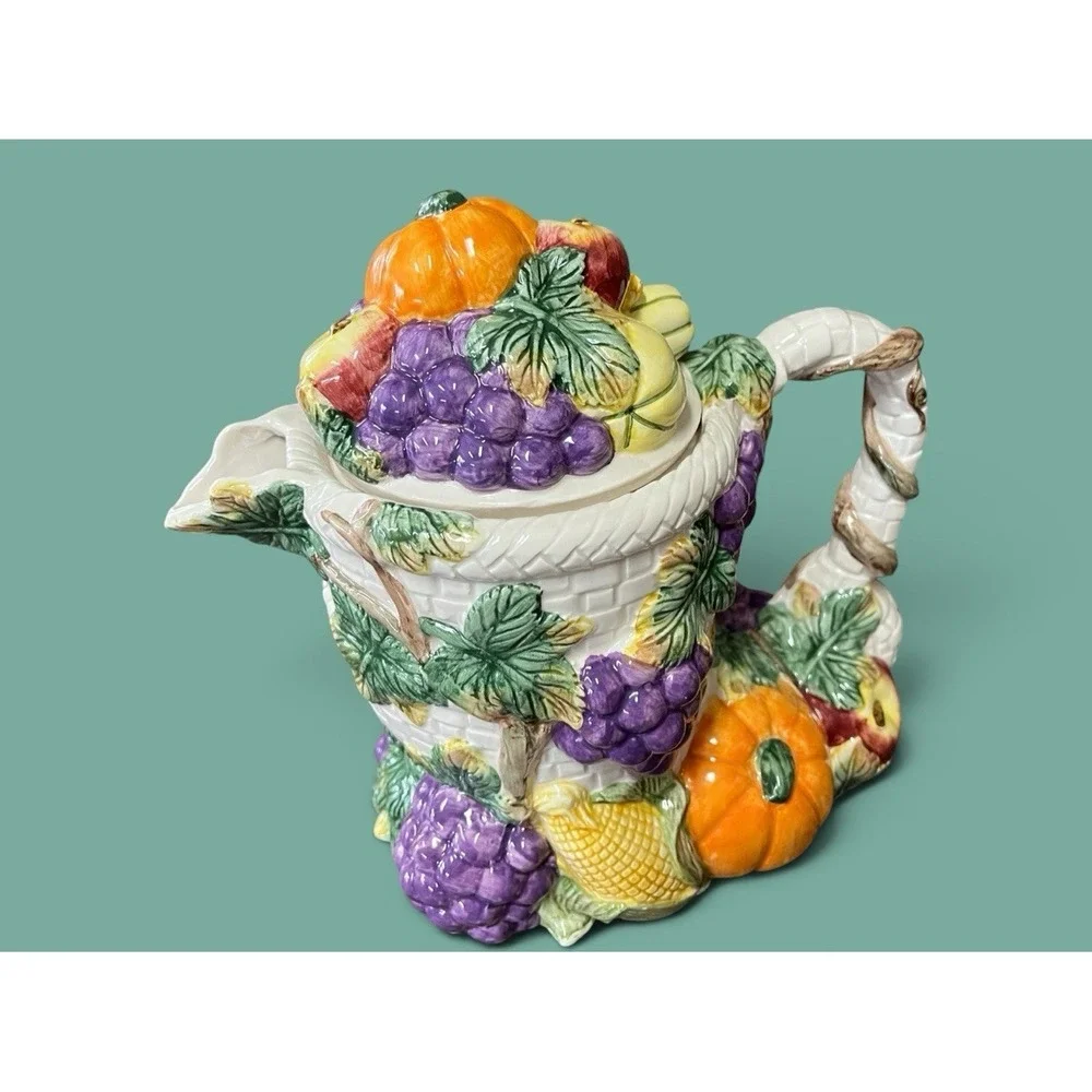 Fitz & Floyd Omnibus Harvest Bounty Cornucopia Ceramic 1993 Teapot Tea Pot 30 OZ
